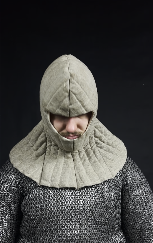 Linen quilted hood, coif, under the helmet, XI-XV c.