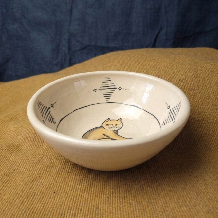 Handcrafted Ceramic Bowl with Grumpy Cat & Wine