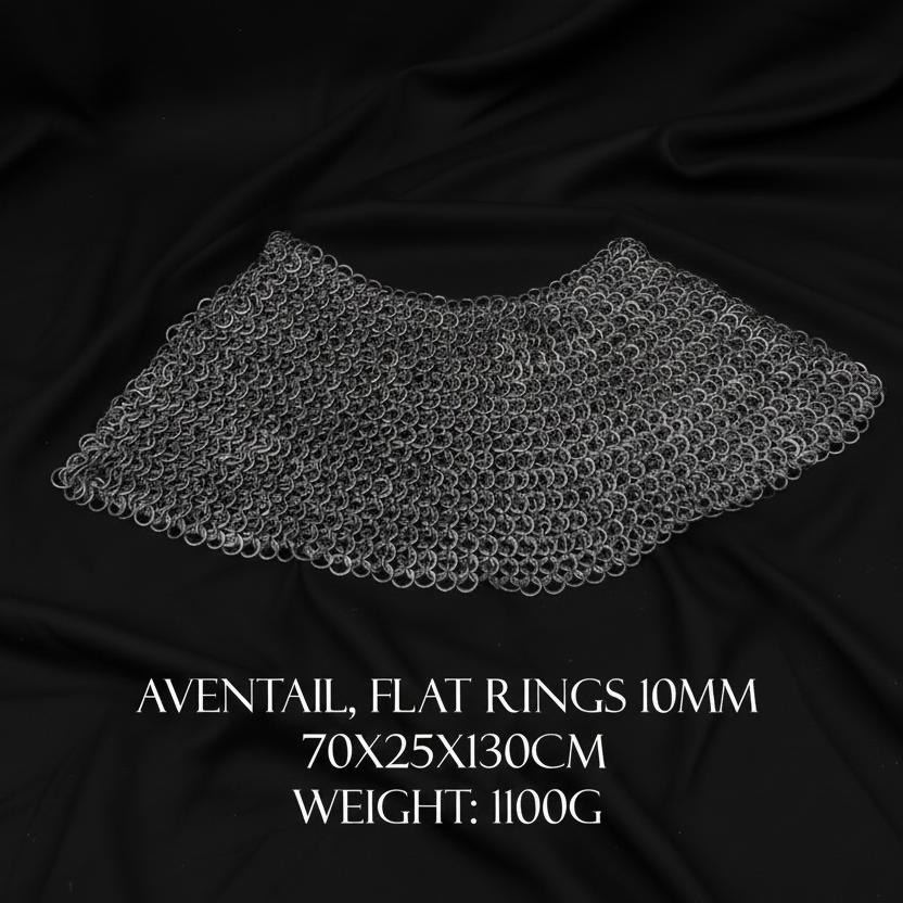 Aventail with flat rings on a black fabric background