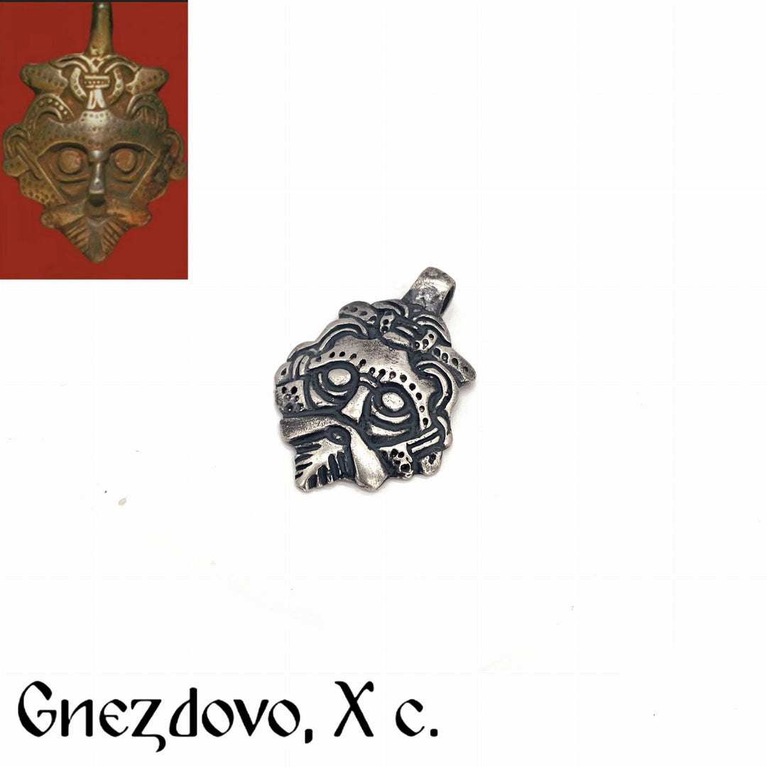 Mask pendant from Gnezdovo, silvered(Rus, X c.)