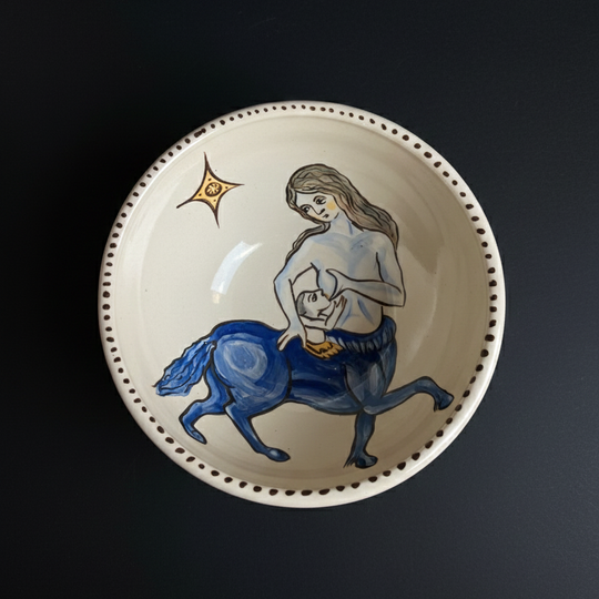 Hand-Painted Ceramic Bowl with a Medieval Centaur Motif – Folk Art Bowl