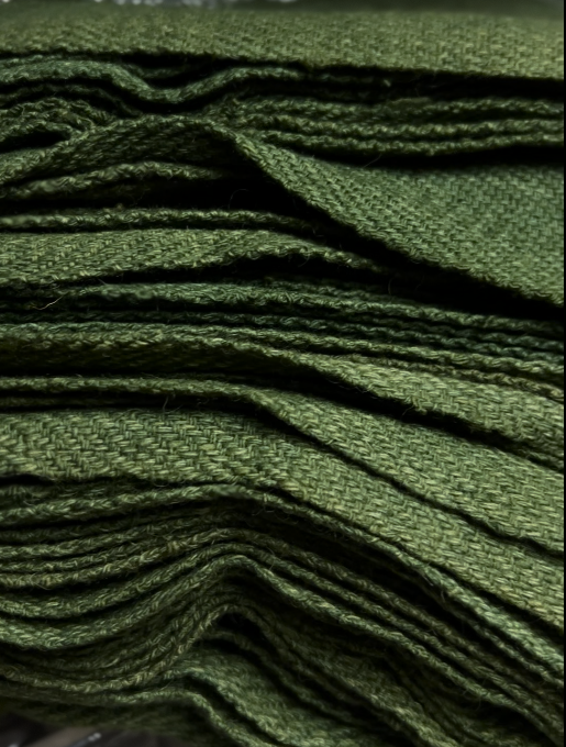 Reseda-Dyed Green Wool, 2/2 Twill, Hand-Woven - RT03