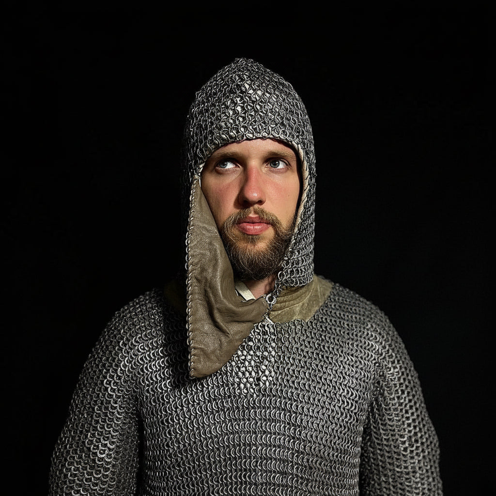Chainmail Coif With A Flap Fastened With Hooks