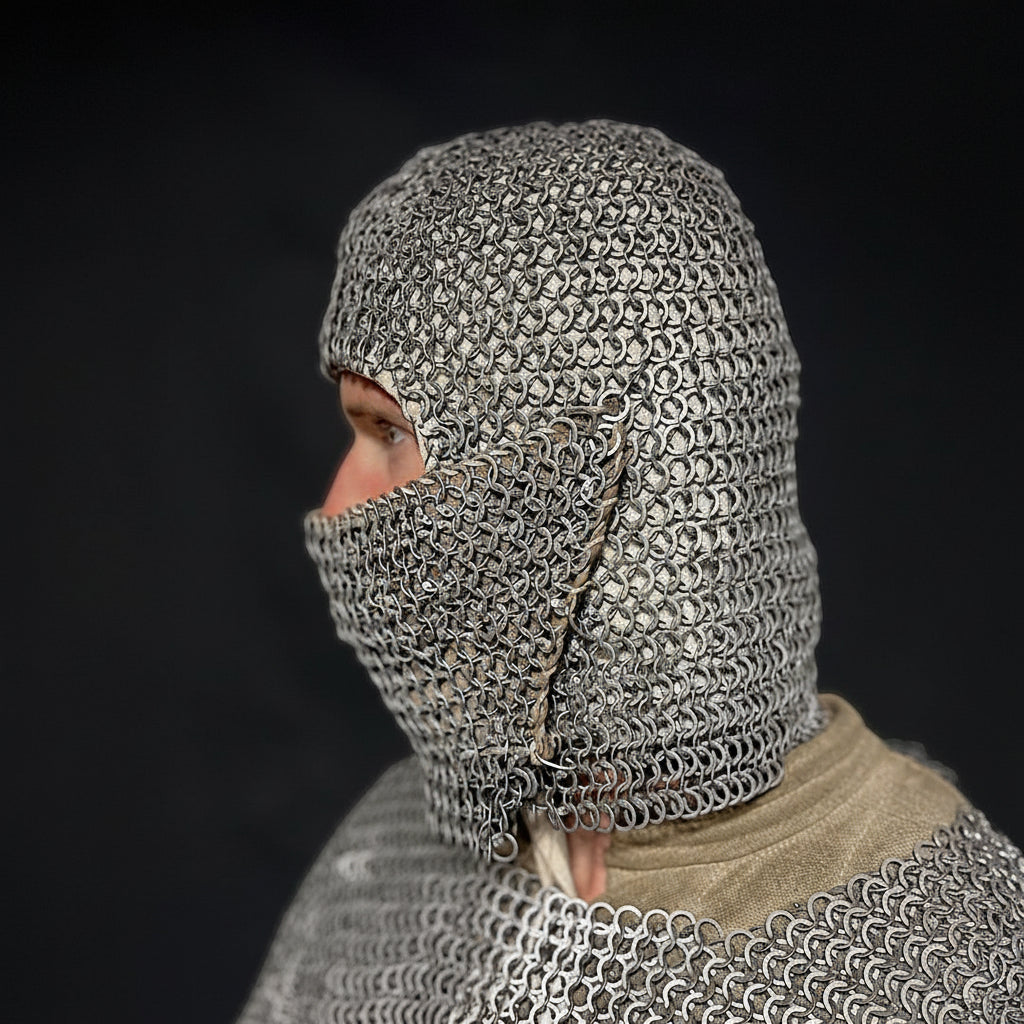 Chainmail Coif With A Flap Fastened With Hooks